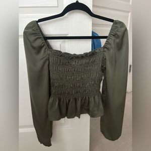 Le Lis Army Green Ruched Top